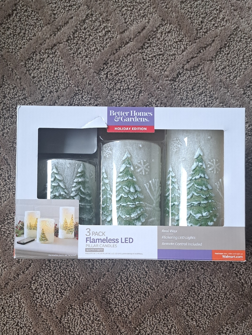 Better Homes And Gardens Green Tree Holiday Flameless LED Pillar Candle Set